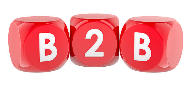 istock B2B on red cubes. Business to business, concept. 3D rendering 2220738891