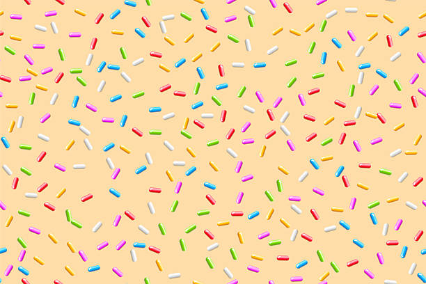 istock Donut background with colorful candy sprinkles. Sweet topping for candy or ice cream. Fun and playful dessert design. Summer, birthday, children concept. Seamless vector illustration 2220739728