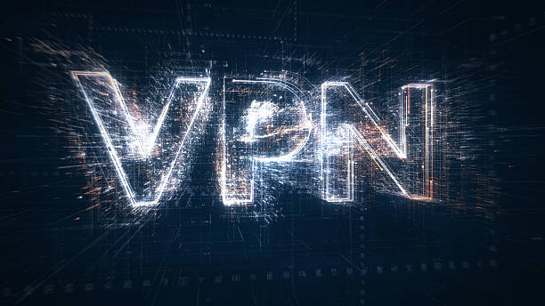 istock Futuristic graphic of cyber security title made from glowing data particles showcasing VPN hiding IP address and encrypting internet traffic 2220741183