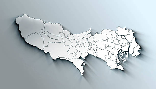 Minimalist Map of Tokyo Japan Prefecture with Borders