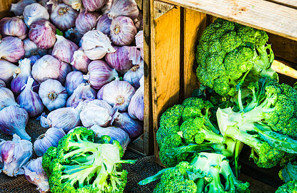 istock Crates of Garlic and Broccoli 2220747722