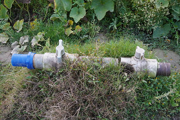 A water pipe with two valves used for irrigation or water distribution