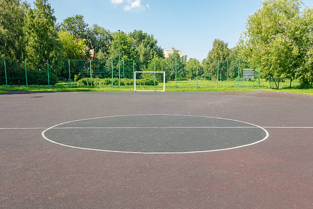 istock Soccer field with a white line in the middle 2220754558