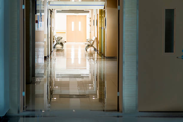istock Empty chairs in the hospital corridor 2220758215