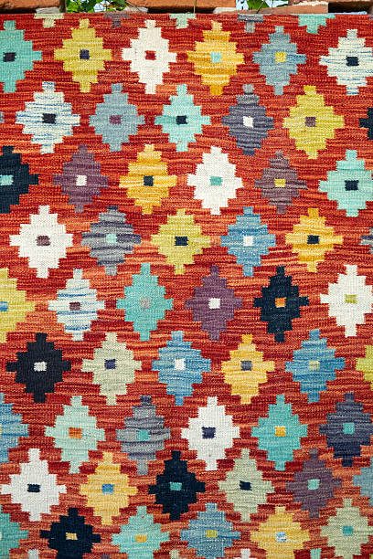 istock close-up of colorful diamond pattern on a brown kilim rug 2220761228