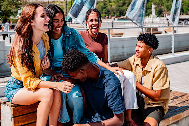 Young friends talking outdoors