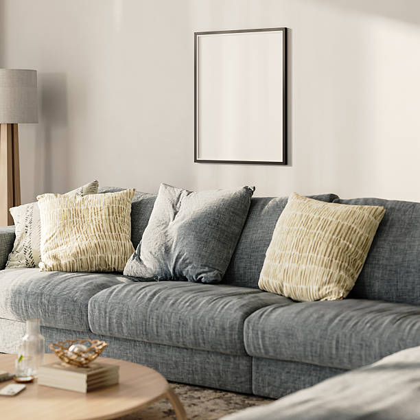 istock blank frame mock-up in modern living room interior, 3d render 2220764264
