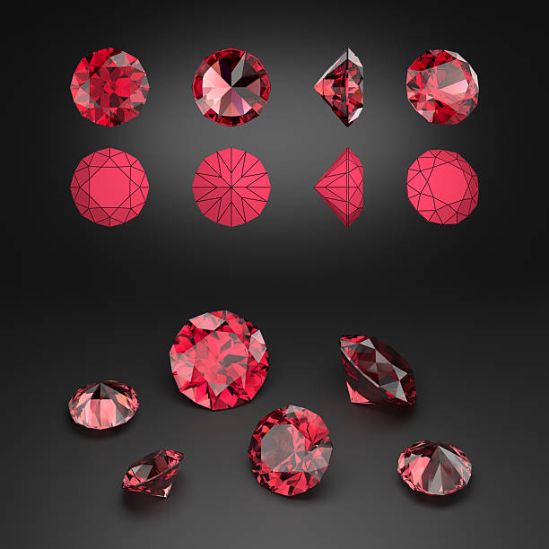istock Demonstration of a diamond cut ruby from different angles. Scheme of cutting. Scattering of gemstones. 3d rendering. 2220770496