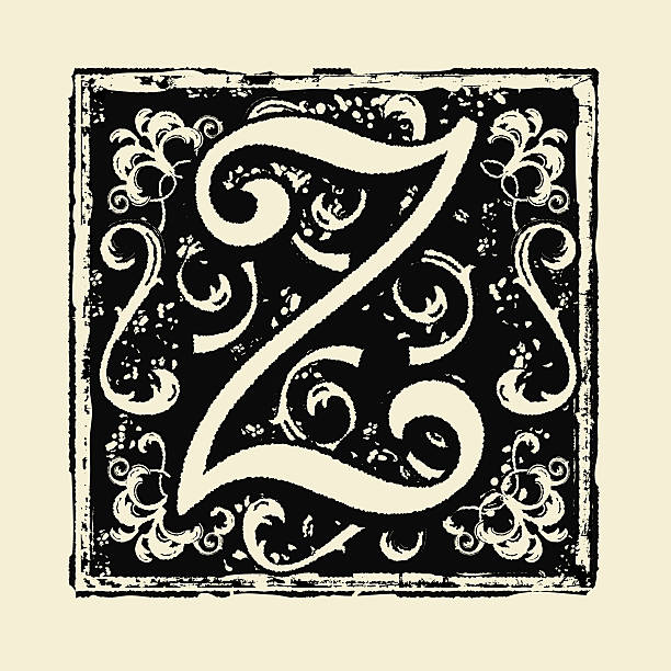 istock Vintage engraving style Letter Z decorative drop cap for beginning of old book very worn textured style 2220790233