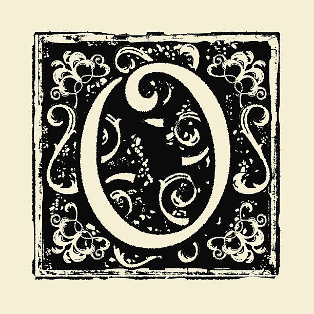 istock Vintage engraving style Letter O decorative drop cap for beginning of old book very worn textured style 2220790269