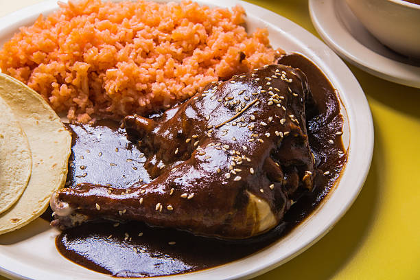 istock An appetizing plate featuring chicken in mole sauce served alongside colorful rice and tortillas, encapsulating the heart of Mexican gastronomy in one delicious meal. 2220792717