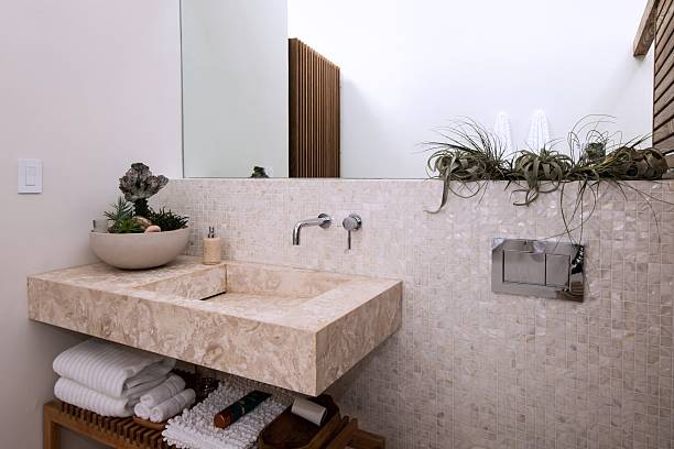 istock Modern beige marble bathroom sink 2220797411