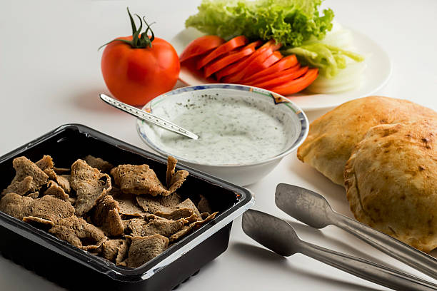 Traditional Turkish doner kebab sandwich ingredients, doner, sliced ​​tomatoes and lettuce