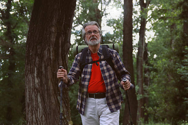 istock Hiking senior man in nature forest active life 2220801392