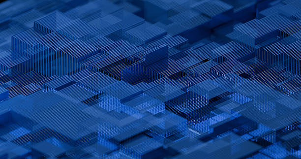 istock Abstract geometric pattern of blue cubes creates a futuristic tech design, suggesting data structures and a digital matrix 2220801789