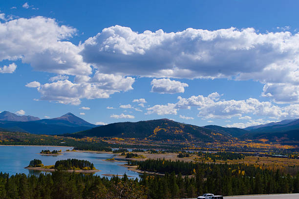 The Summit, Colorado, USA, Sept. 28, 2024: High angle view, beautiful lake view from the Summit.