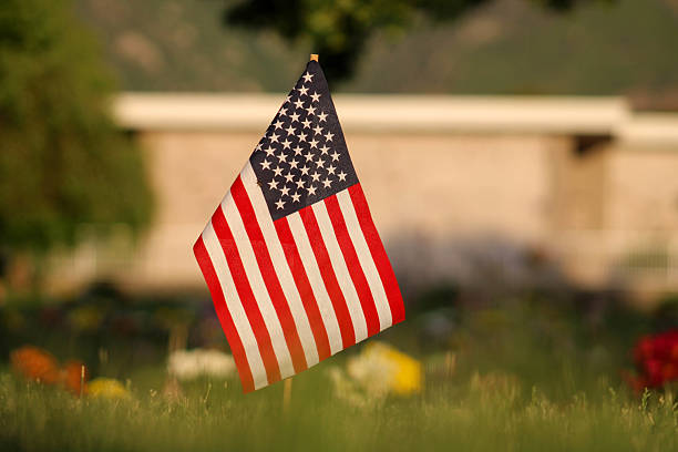 American flag in a cemetery