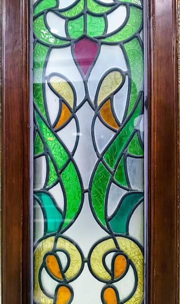 istock Art Nouveau Style Stained Glass Panel in Wooden Frame 2220813354