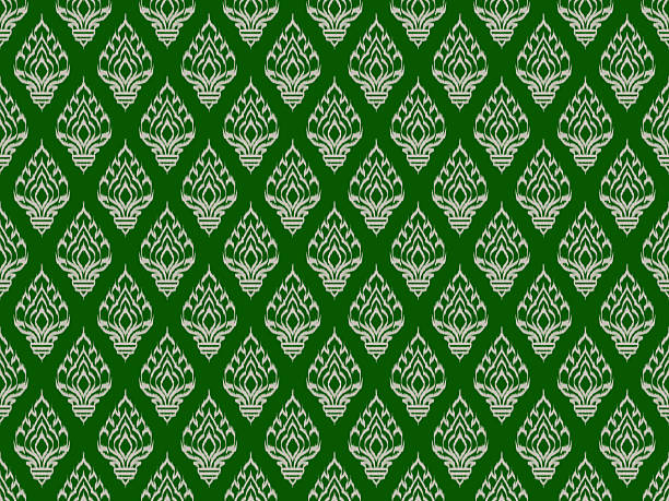 istock Artistic of traditional Royal Thai, Kranok pattern wallpaper background. Modern green and white on thai culture  theme. 2220815291