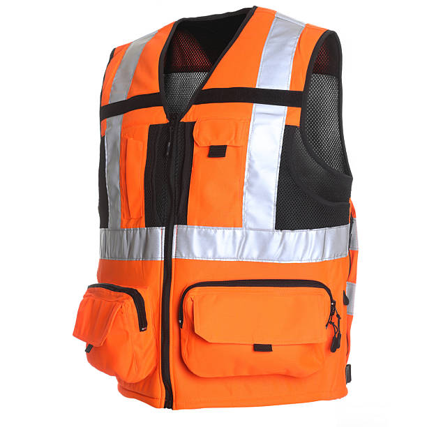 istock orange safety vest for safety isolated on white 2220820460