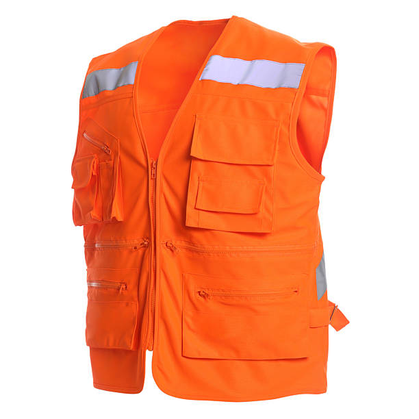 istock orange safety vest for safety isolated on white 2220820486