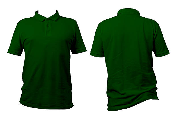 istock Green polo shirt front and back view isolated on white background for apparel mockup or fashion design display 2220830575