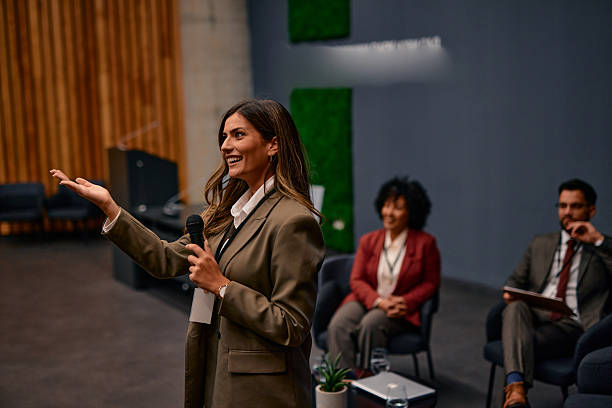 istock Confident businesswoman presenting her ideas at a conference 2220841285