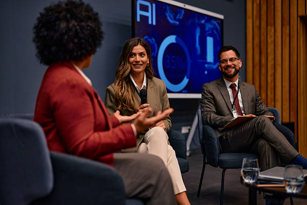 istock Businesswoman speaking at a conference about artificial intelligence 2220841446