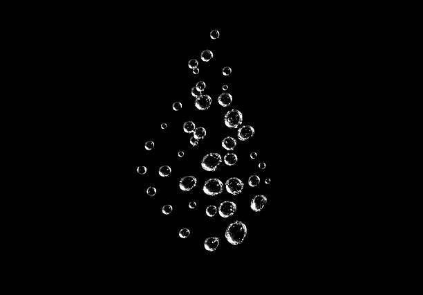 Underwater bubbles, Underwater oxygen design concept, Small water drops on black background, Close-up photography.