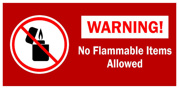 istock No Flammable Items Allowed sign, prohibition of open lights in a designated area in red 2220844836