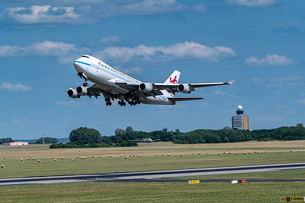 Budapest, BUD, Hungary - Maz 06, 2025: Air Cargo Boeing 747 Takes Off from Budapest Airport