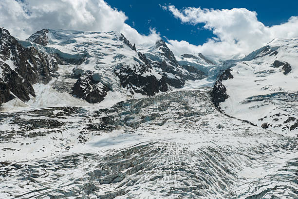 Glaciers of Le Mont Blanc in the French Alps | Impressive snow capped glacier at le Jonction