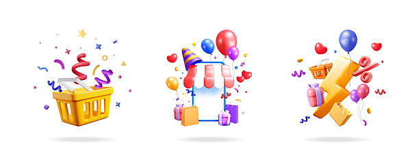 istock Shopping cart with confetti, online store 2220851754