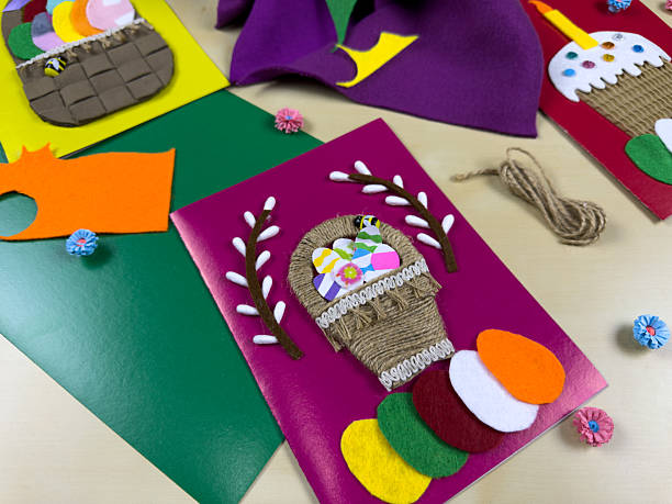 istock Vibrant display of handmade Easter cards adorned with colorful felt 2220851858