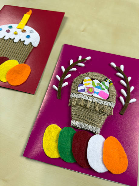 istock Easter card features jute basket adorned with vibrant felt eggs and cheerful decorations 2220851961