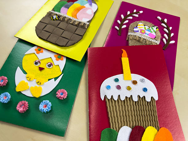 istock Handmade Easter cards features colorful baskets, cute chick, and delightful cake 2220852013