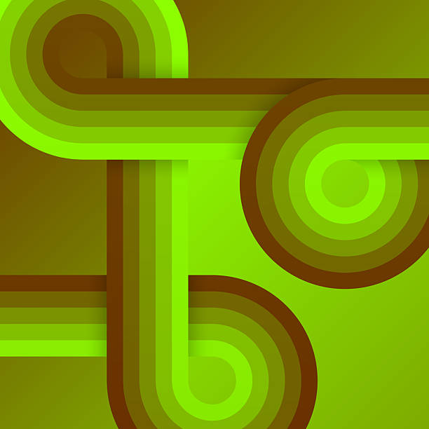 istock Green retro background with rounded and striped shapes. Vintage geometric design 2220857240