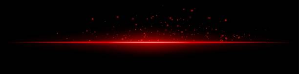 istock Red flare burst. Single glowing horizontal beam with scattered particles and flare on dark background. Perfect for energy, tech, fire, sci-fi motion effects. 2220857299