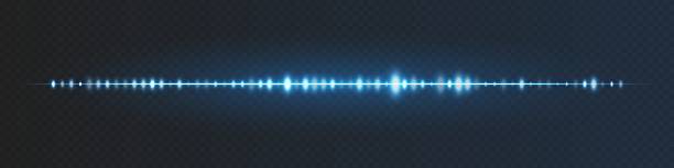 istock Blue sound line with luminous peaks and fading endpoints on dark checkered backdrop, suitable for AI audio input, voice bot interface or assistant visualization. 2220859540
