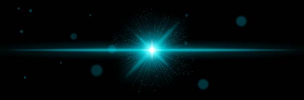 istock Blue light flare with central burst and soft radial particles, perfect for signal activation, futuristic UI or laser tech visual representation. 2220859718