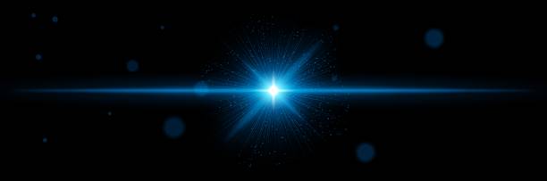 istock Blue light flare with central burst and soft radial particles, perfect for signal activation, futuristic UI or laser tech visual representation. 2220859801