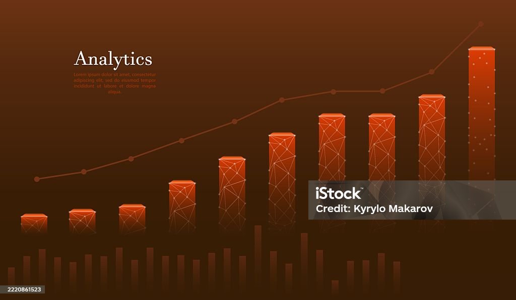 Statistics Graph Image Orange Analytics Growth Chart Orange Bar Graph With Polygonal Connections And ...