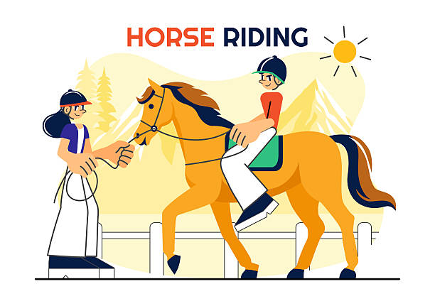 istock Horse Riding Vector Illustration Featuring Practicing Horseback Riding or Equestrian Sports in a Green Field with Flat Style Cartoon Background 2220862247