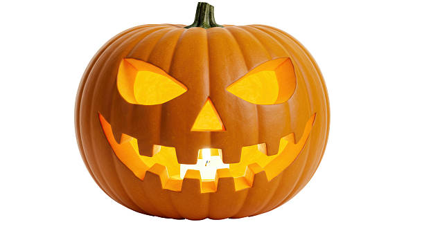 istock Isolated Glowing Jack-o'-Lantern with Spooky Smile 2220866307