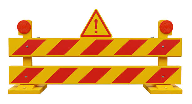 istock Isolated Road Barrier with Warning Sign and Lights 2220867157