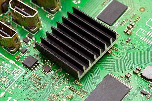 Printed circuit boards with electronic components close-up, photo for a project about the development of modern technologies, engineering and production, high detail.