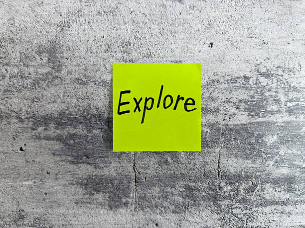 Bright yellow sticky note displaying the word Explore on a textured grey surface, embodying themes of adventure, curiosity, and the excitement of discovering new possibilities