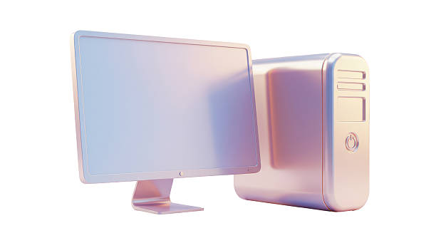 Isolated Iridescent Silver Computer Set with Monitor and Tower