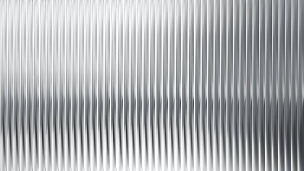 istock Metal corrugated texture with ribbed glass background and steel sheet pattern. Abstract silver 3D window with fluted panel stripes. Premium ripple wall with frosted polycarbonate and acrylic surface. 2220869479