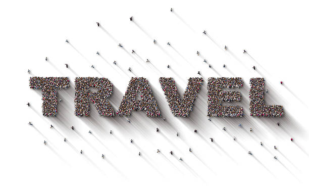 istock Large group of people forming Travel lettering text 2220873953